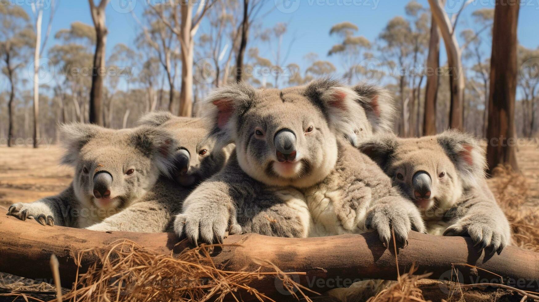 foto di un' mandria di koala riposo nel un Aperto la zona su il savana. generativo ai