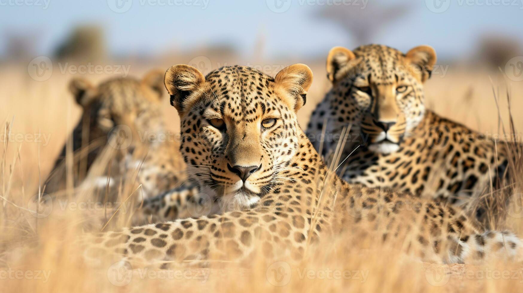 foto di un' mandria di africano leopardo riposo nel un Aperto la zona su il savana. generativo ai