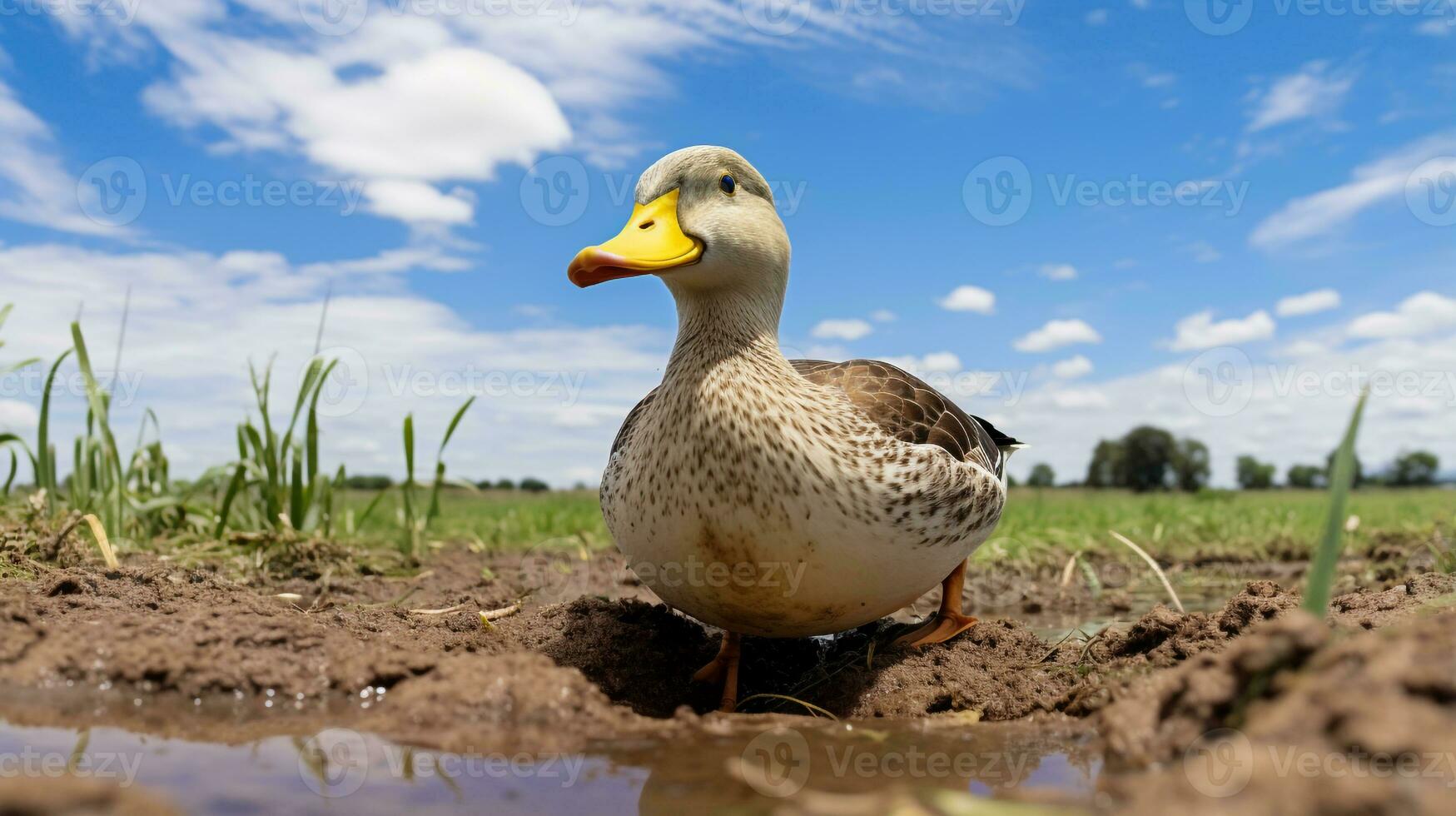 foto di un' anatra nel il terreno agricolo. generativo ai