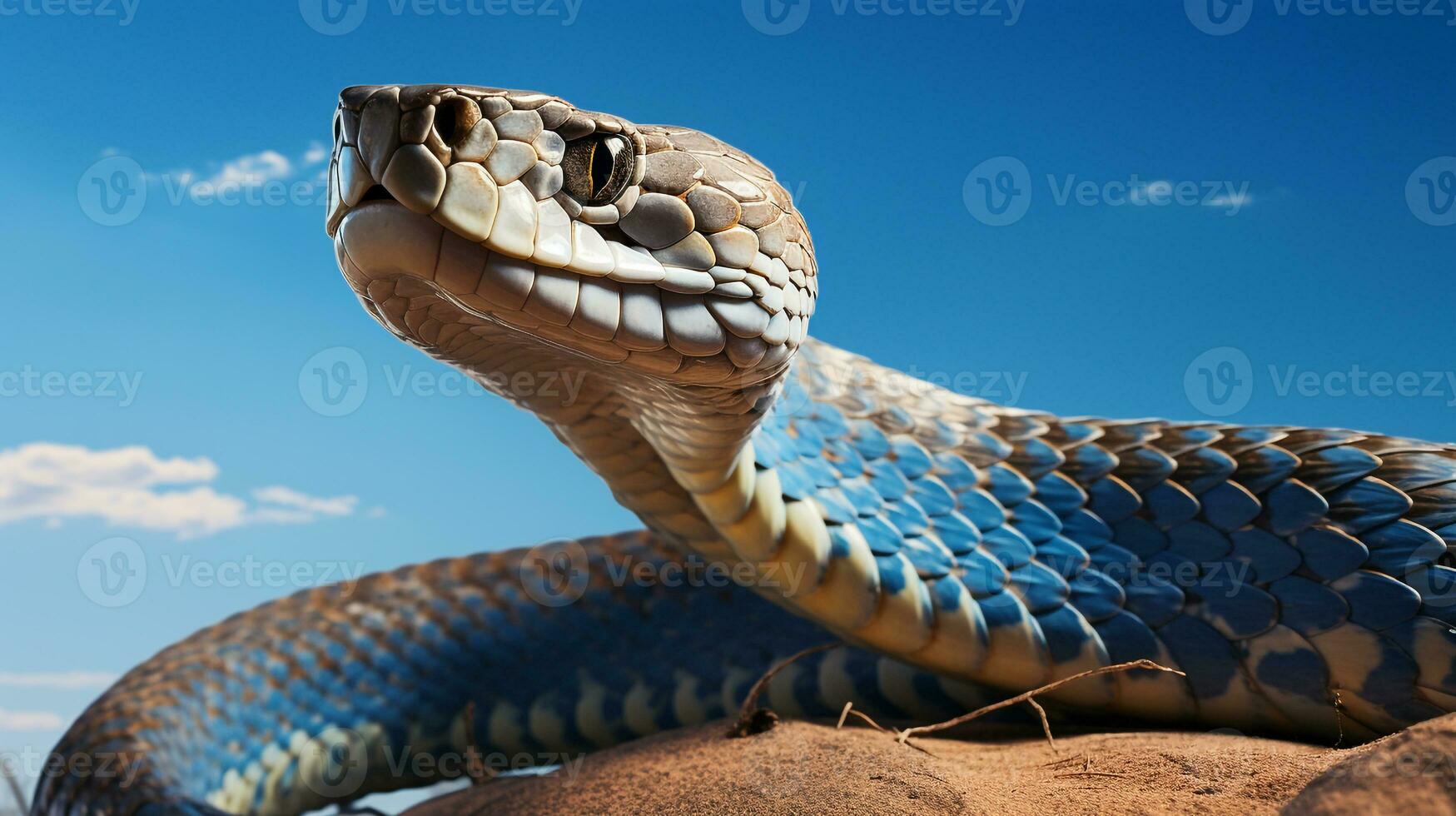 foto di un' cobra sotto blu cielo. generativo ai