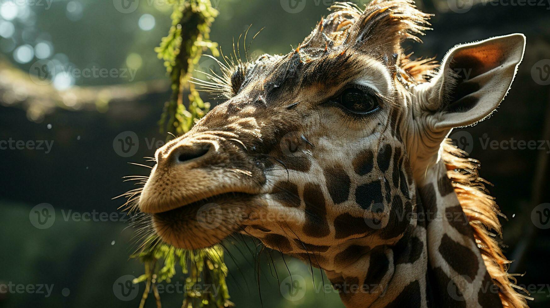 avvicinamento foto di un' giraffa guardare qualunque direzione su giungla. generativo ai