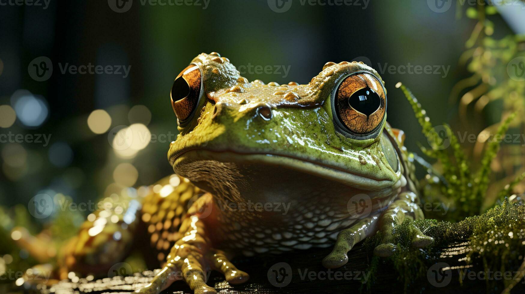 avvicinamento foto di un' rana guardare qualunque direzione. generativo ai