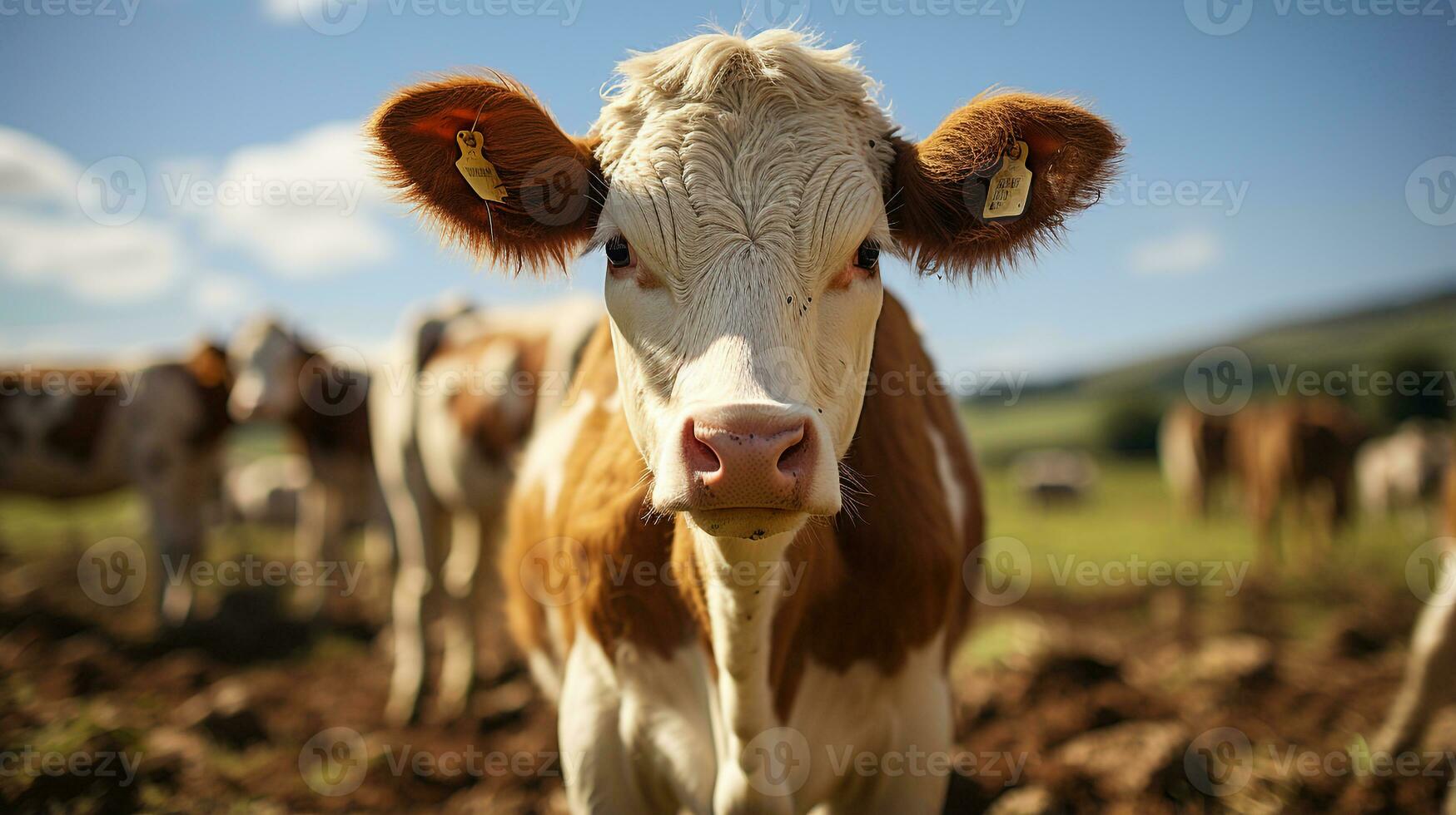 avvicinamento foto di un' mucca guardare qualunque direzione. generativo ai