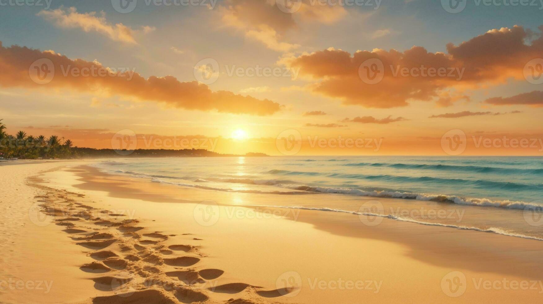 impronte su il spiaggia a tramonto foto