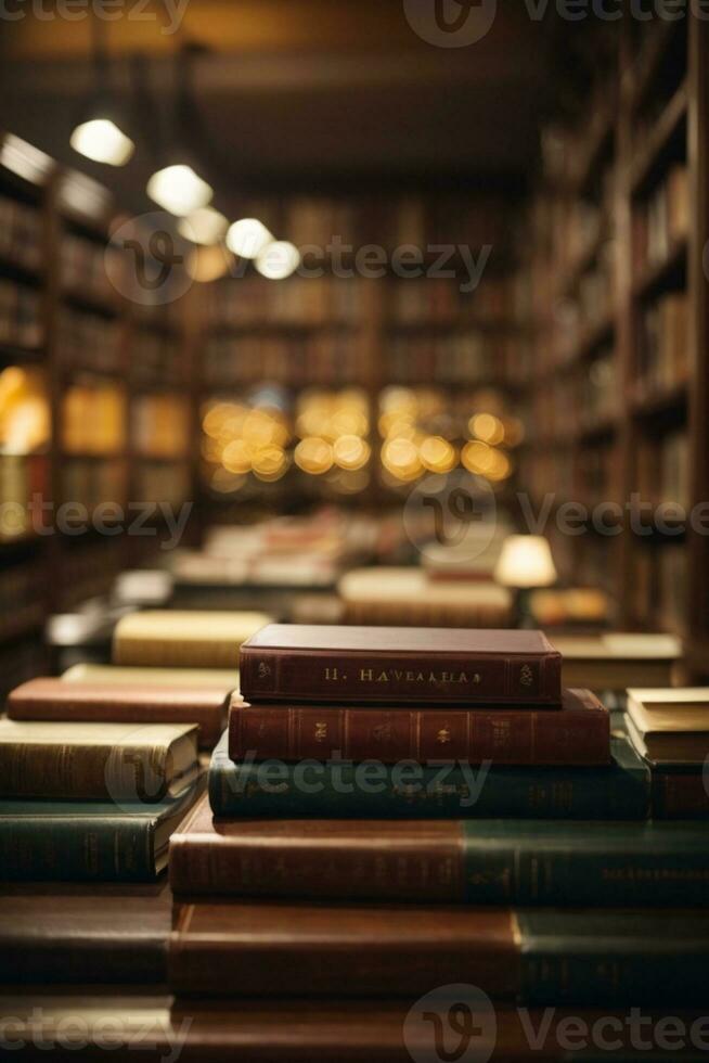 libri nel il biblioteca. ai generato foto