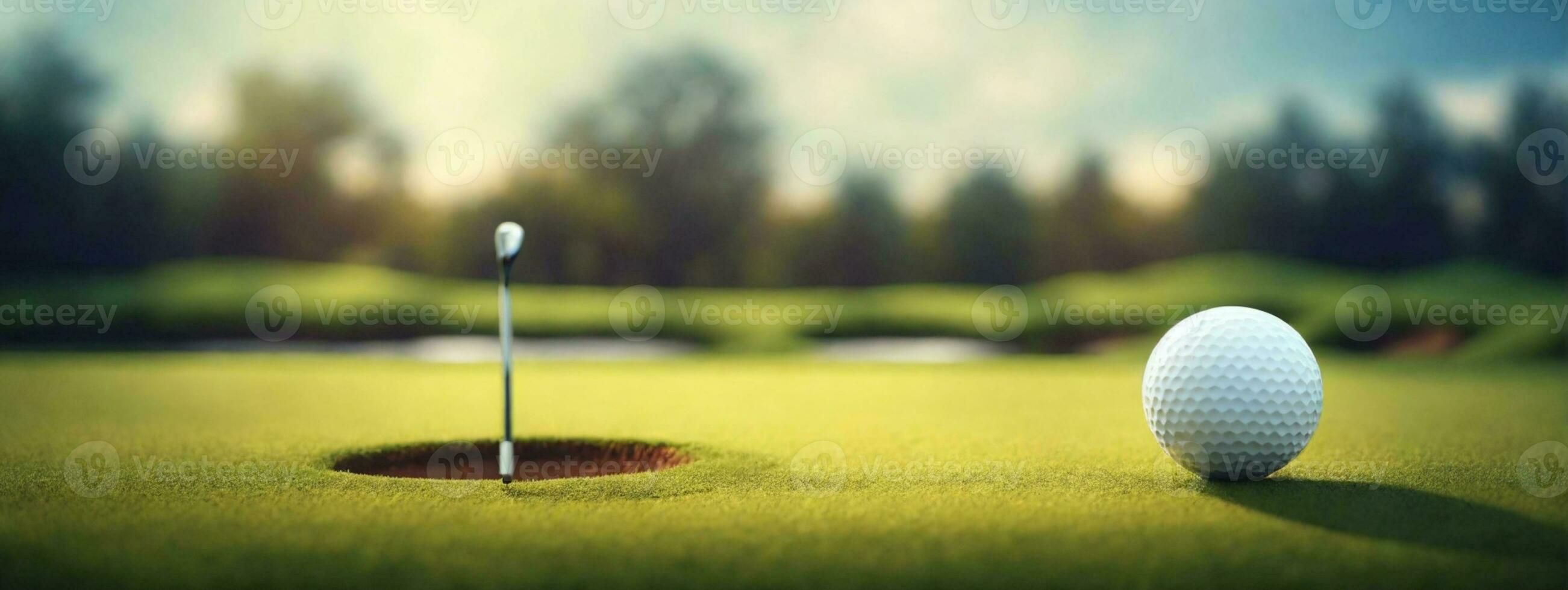 golf palla vicino buco. ai generato foto