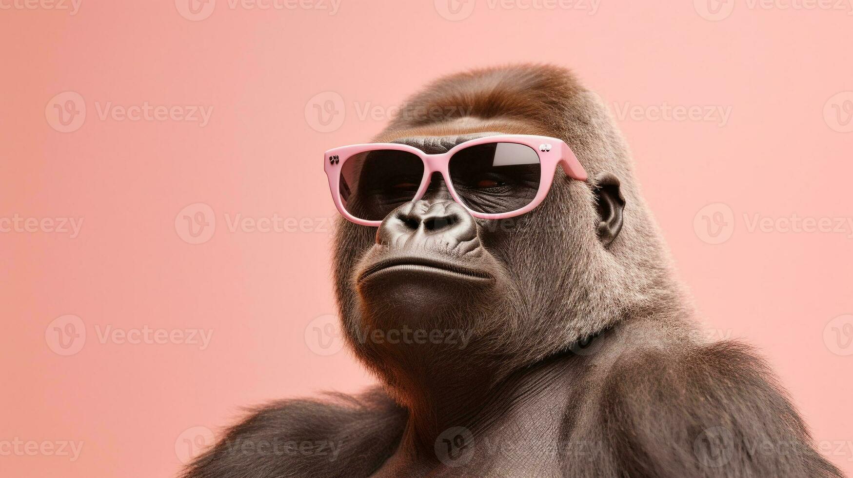 generativo ai, freddo gorilla elegante occhiali da sole su un' pastello Paradiso foto