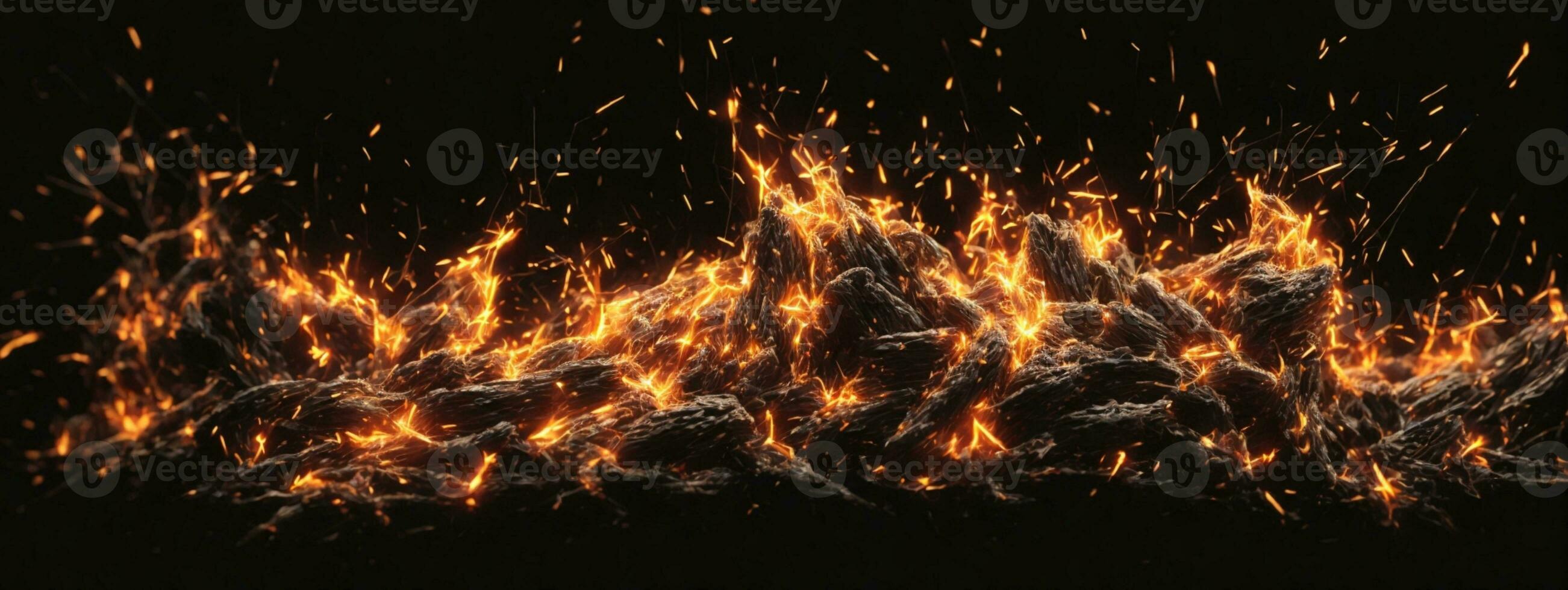 dettaglio di fuoco scintille isolato su nero sfondo. ai generato foto
