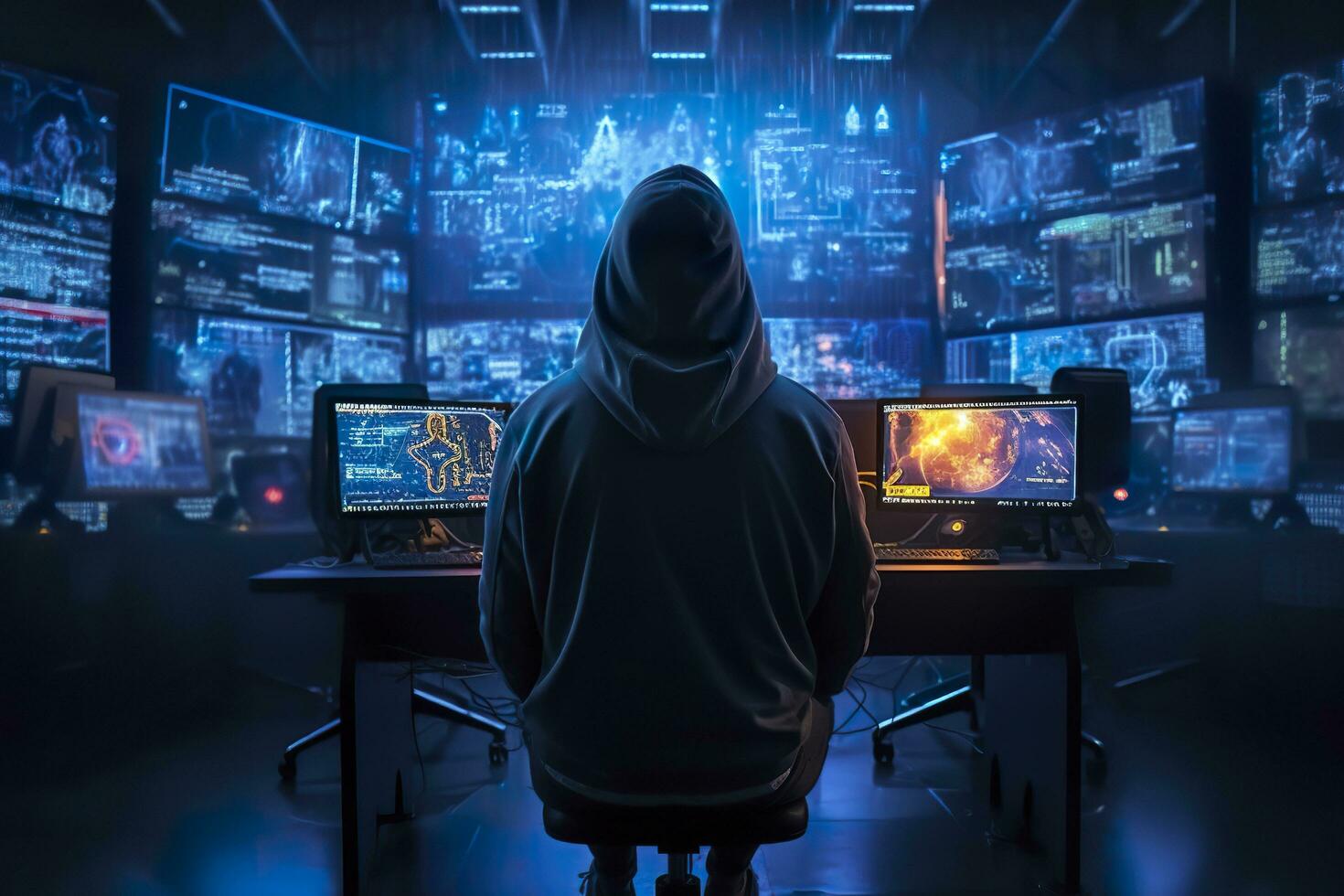 indietro di anonimo robot pirata. concetto di pirateria sicurezza informatica, crimine informatico, attacco informatico, eccetera. ai generativo foto