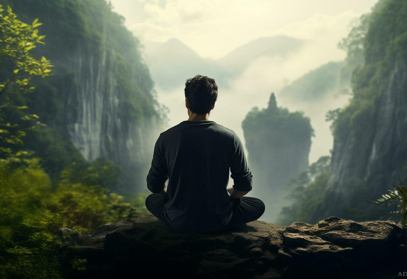 ai generativo foto di un' uomo praticante consapevolezza e meditazione nel un' tranquillo, calmo naturale ambiente sony a7s realistico Immagine, ultra hd, alto design molto dettagliato