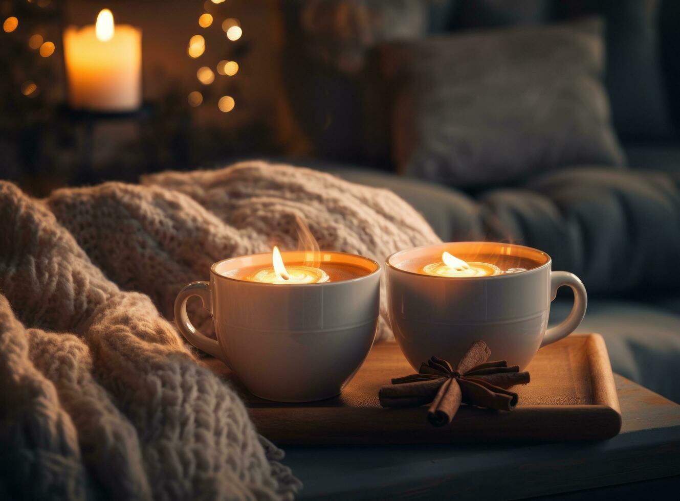 accogliente inverno sfondo con tazza od caffè foto