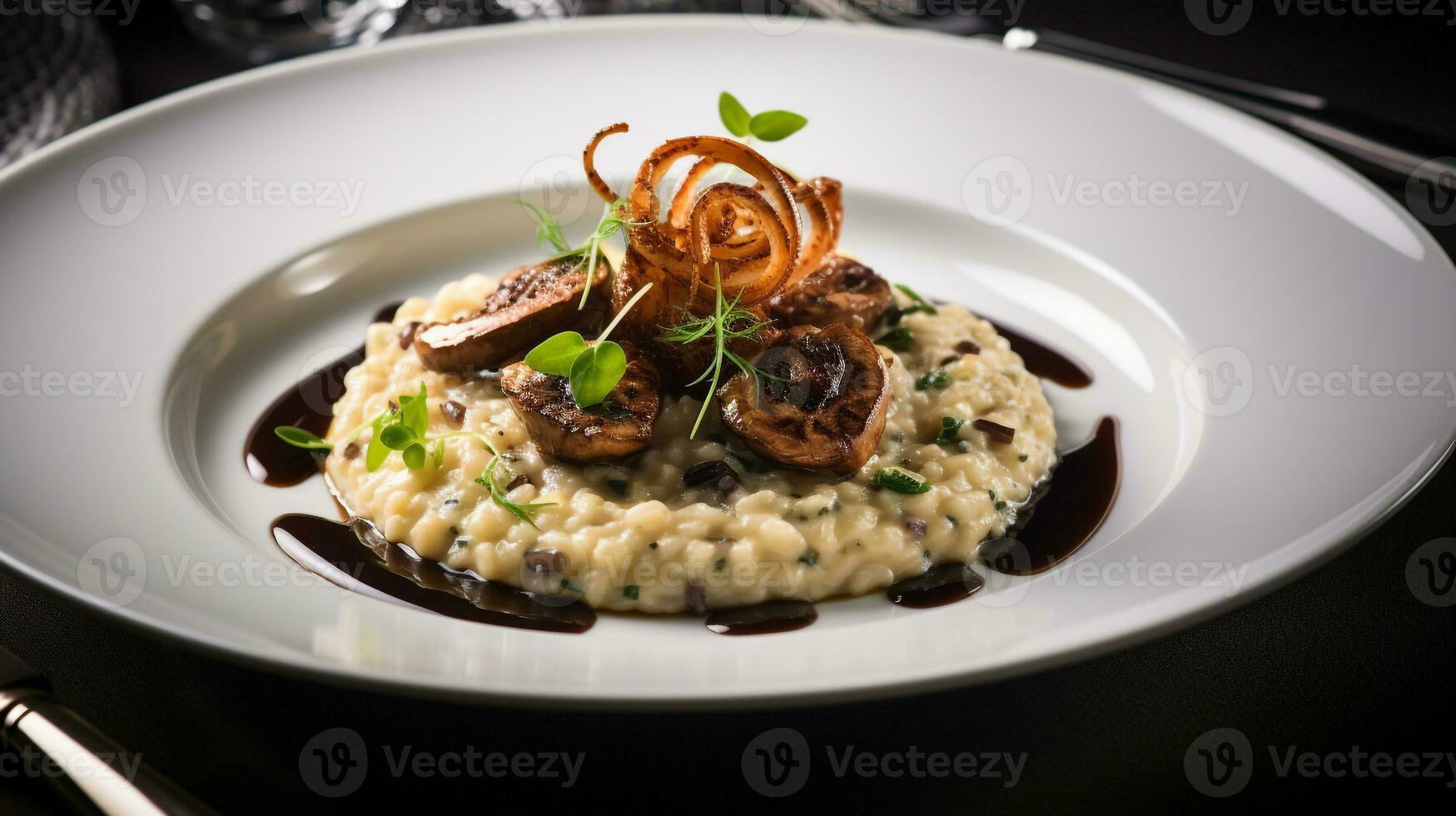 foto di tartufo risotto come un' piatto nel un' fascia alta ristorante. generativo ai