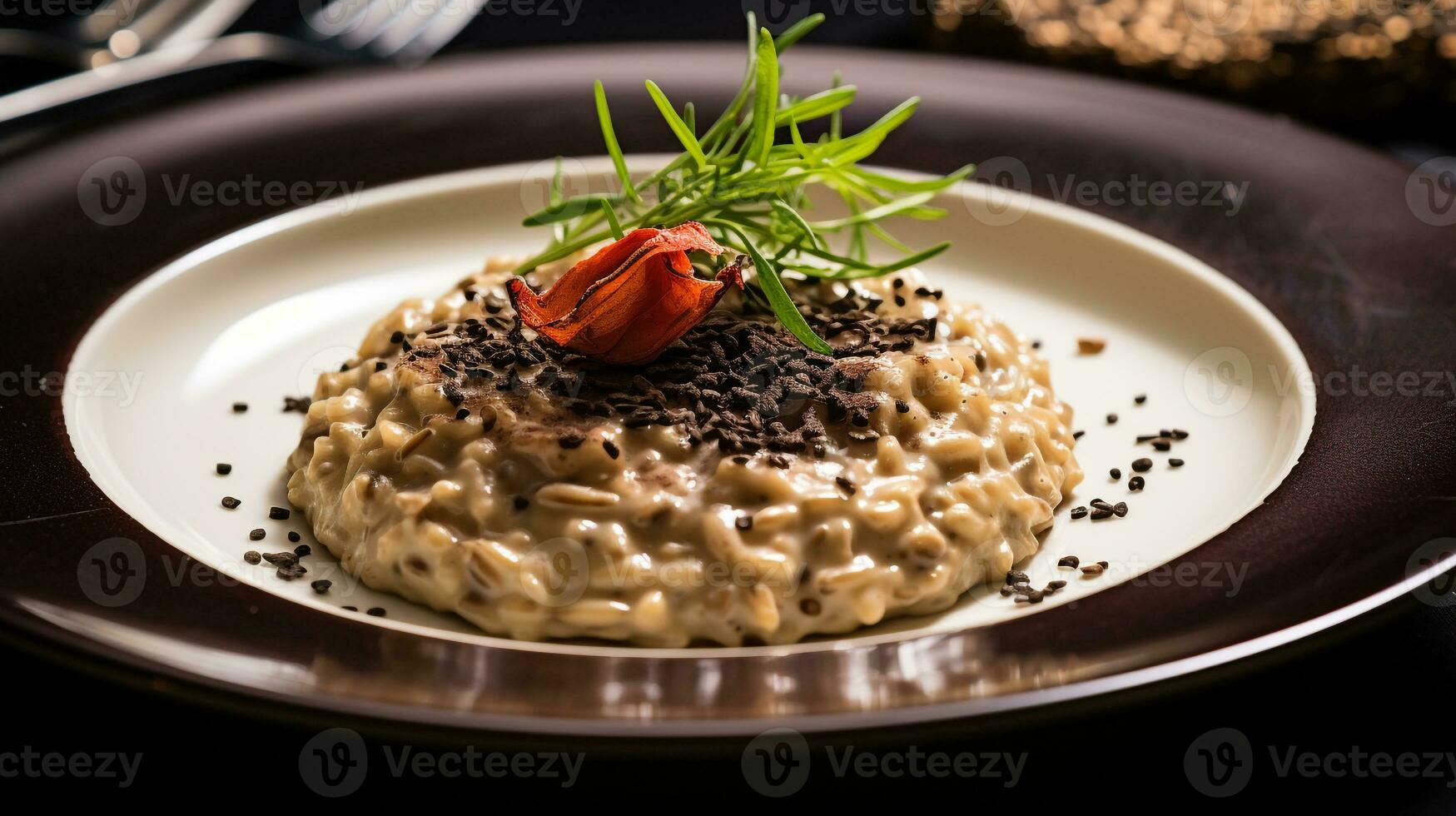 foto di tartufo risotto come un' piatto nel un' fascia alta ristorante. generativo ai