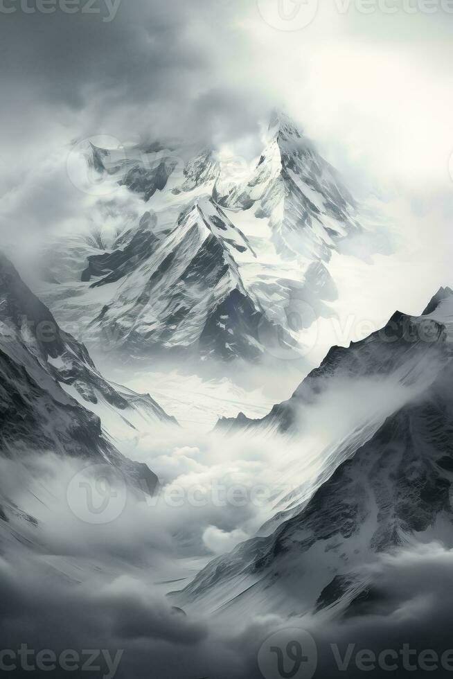 un' sbalorditivo astratto monocromatico montagna paesaggio con un' decorativo artistico nero e bianca stile foto