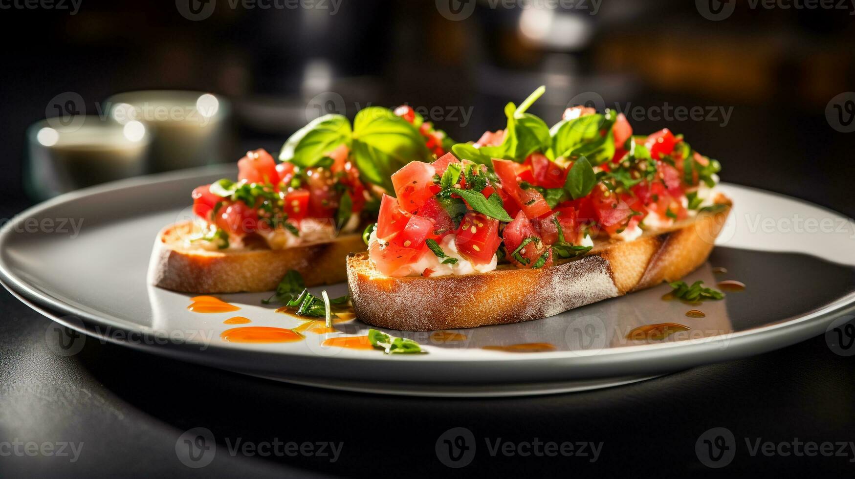 foto di estate Bruschetta come un' piatto nel un' fascia alta ristorante. generativo ai