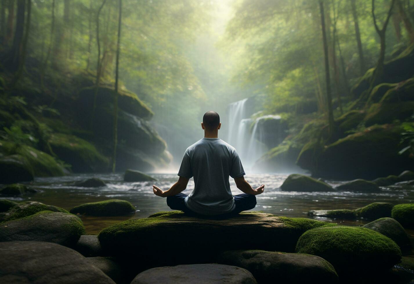 ai generativo foto di un' uomo praticante consapevolezza e meditazione nel un' tranquillo, calmo naturale ambiente sony a7s realistico Immagine, ultra hd, alto design molto dettagliato