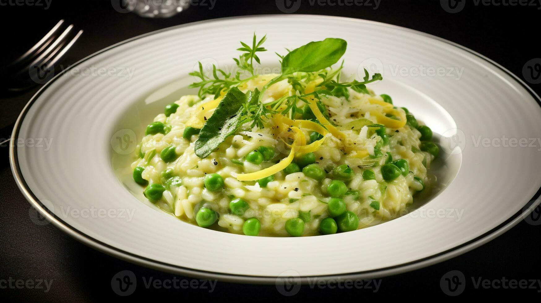 foto di primavera verdura risotto come un' piatto nel un' fascia alta ristorante. generativo ai