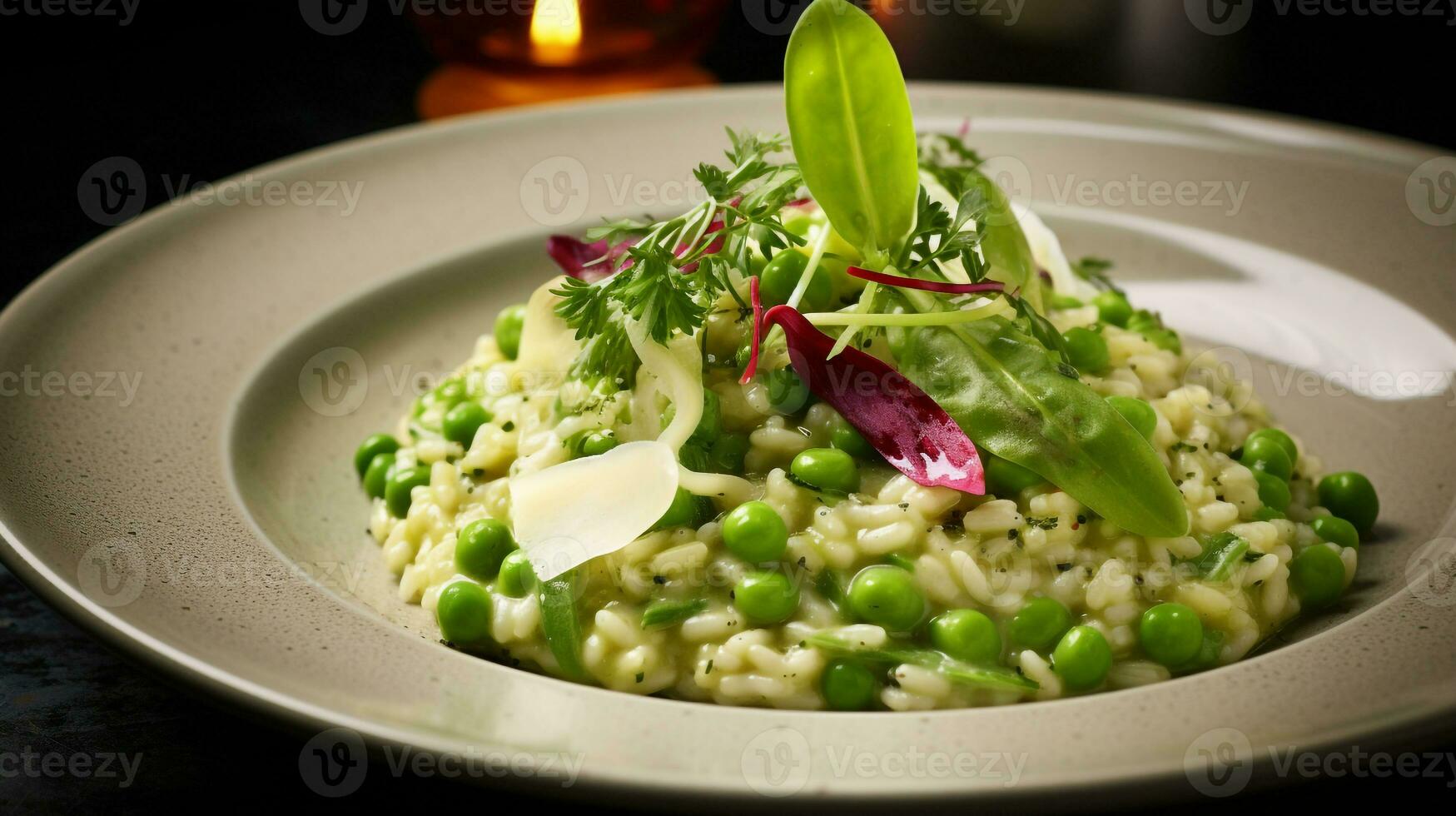 foto di primavera verdura risotto come un' piatto nel un' fascia alta ristorante. generativo ai