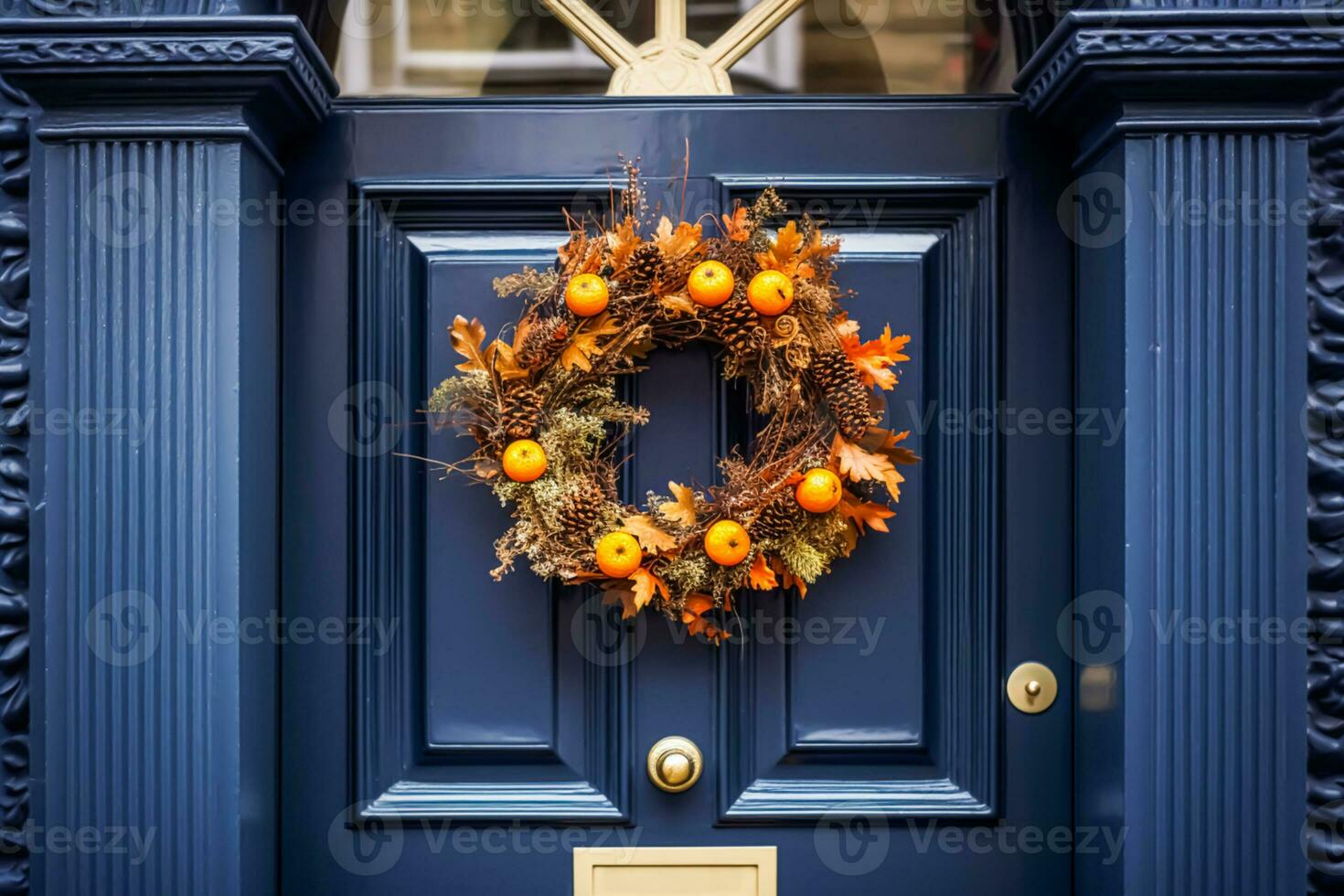 autunno ghirlanda decorazione su un' classico porta Entrata, accogliente  autunno vacanza stagione con autunnale decorazioni, generativo ai 26541835  Stock Photo su Vecteezy