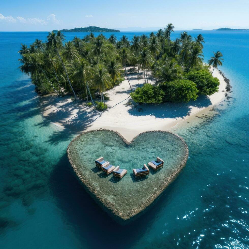 a forma di cuore isola nel il oceano aereo Visualizza foto