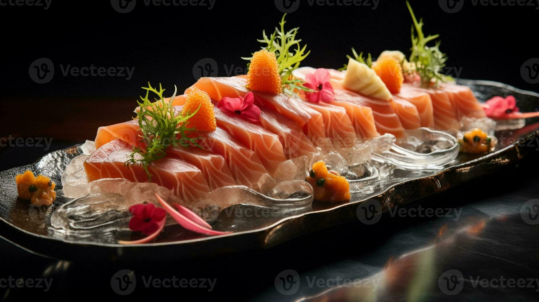 foto di sashimi come un' piatto nel un' fascia alta ristorante. generativo ai