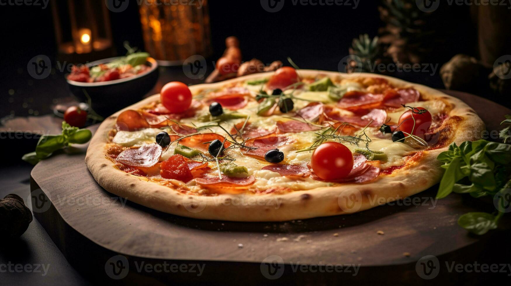 foto di Pizza come un' piatto nel un' fascia alta ristorante. generativo ai