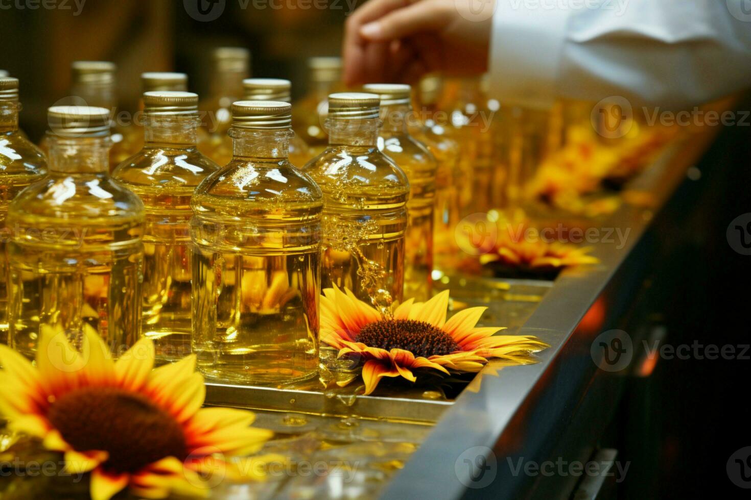 a partire dal girasole semi per raffinato olio, un' preciso fabbrica produzione linea ai generato foto