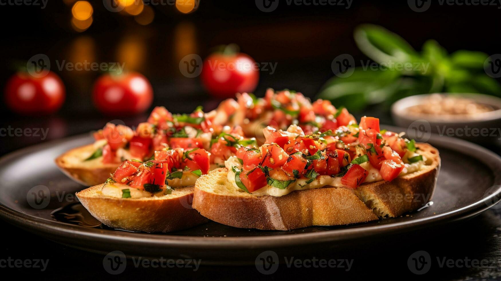 foto di Bruschetta come un' piatto nel un' fascia alta ristorante. generativo ai