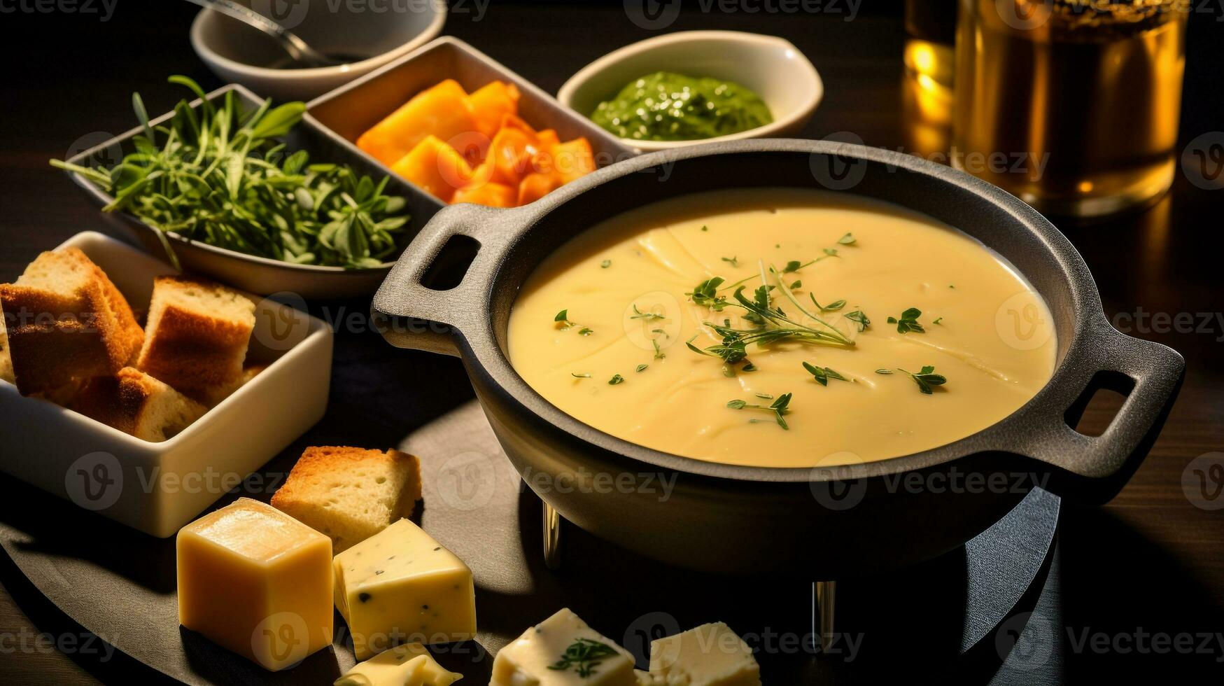 foto di formaggio fonduta come un' piatto nel un' fascia alta ristorante. generativo ai