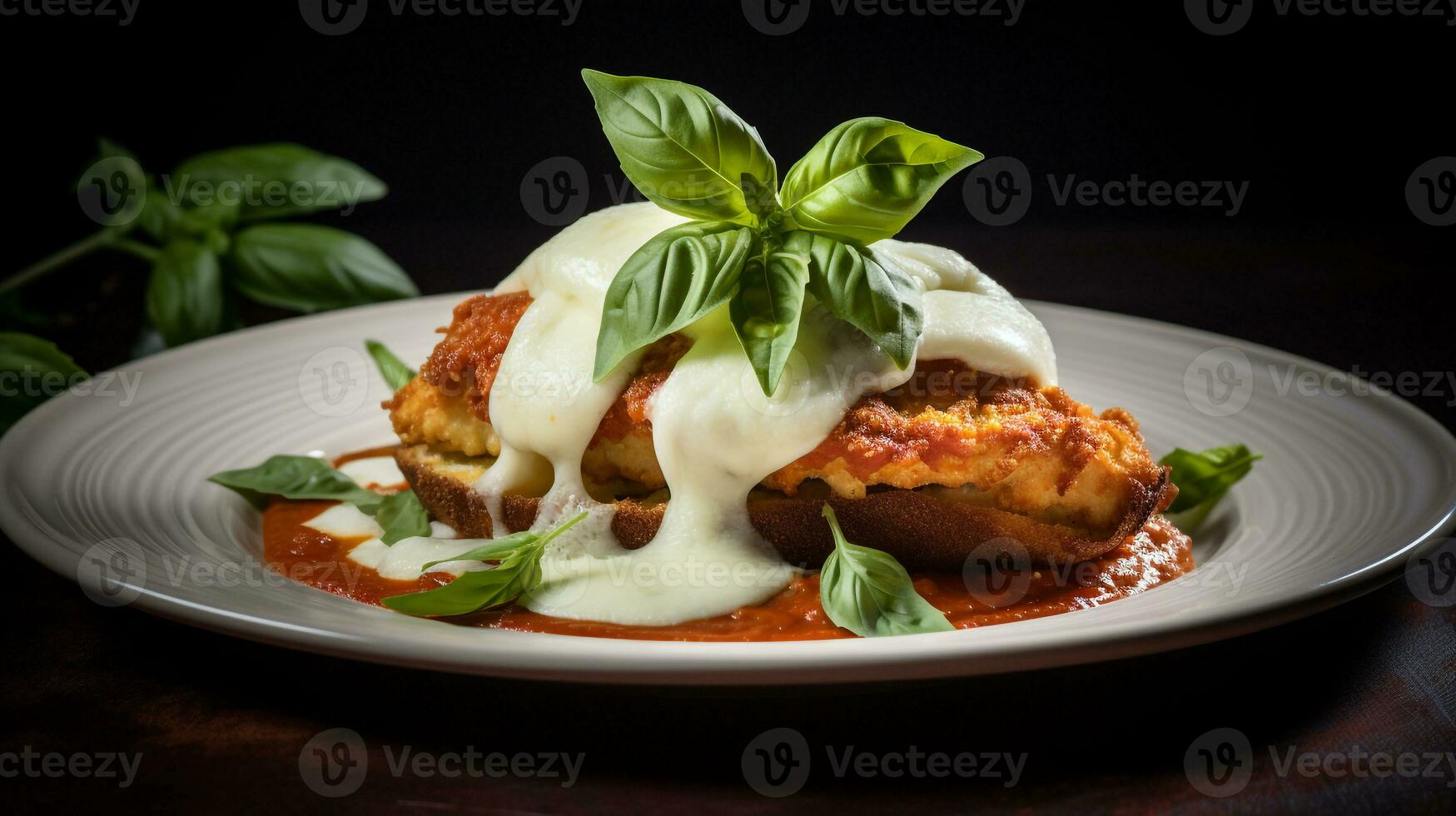 foto di pollo parmigiano come un' piatto nel un' fascia alta ristorante. generativo ai