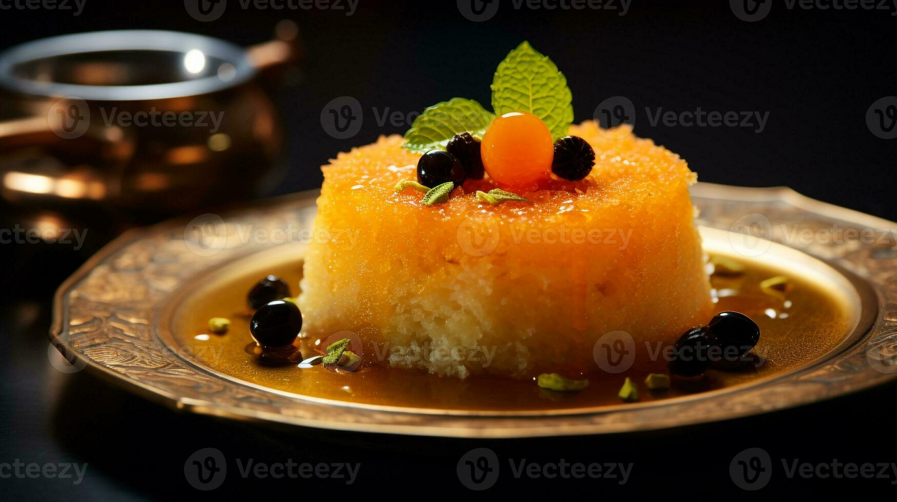 foto di Kunafa come un' piatto nel un' fascia alta ristorante. generativo ai