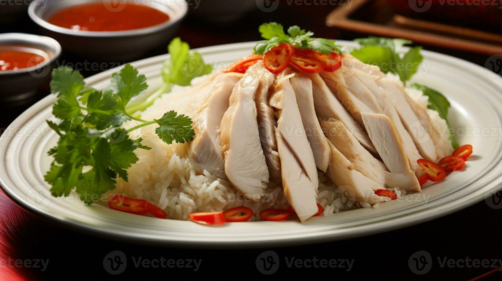 foto di hainanese pollo riso come un' piatto nel un' fascia alta ristorante. generativo ai