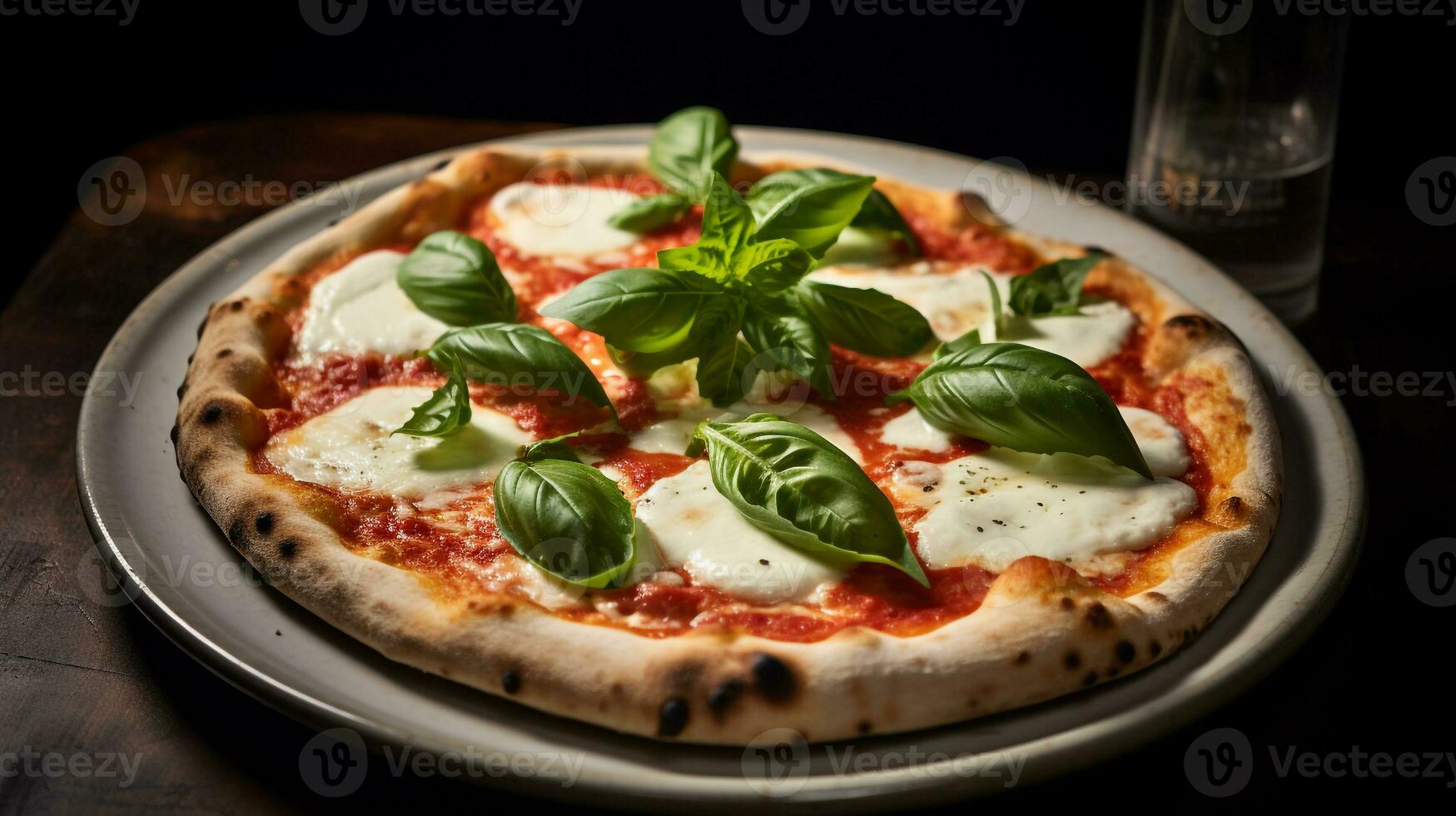 foto di margherita Pizza come un' piatto nel un' fascia alta ristorante. generativo ai