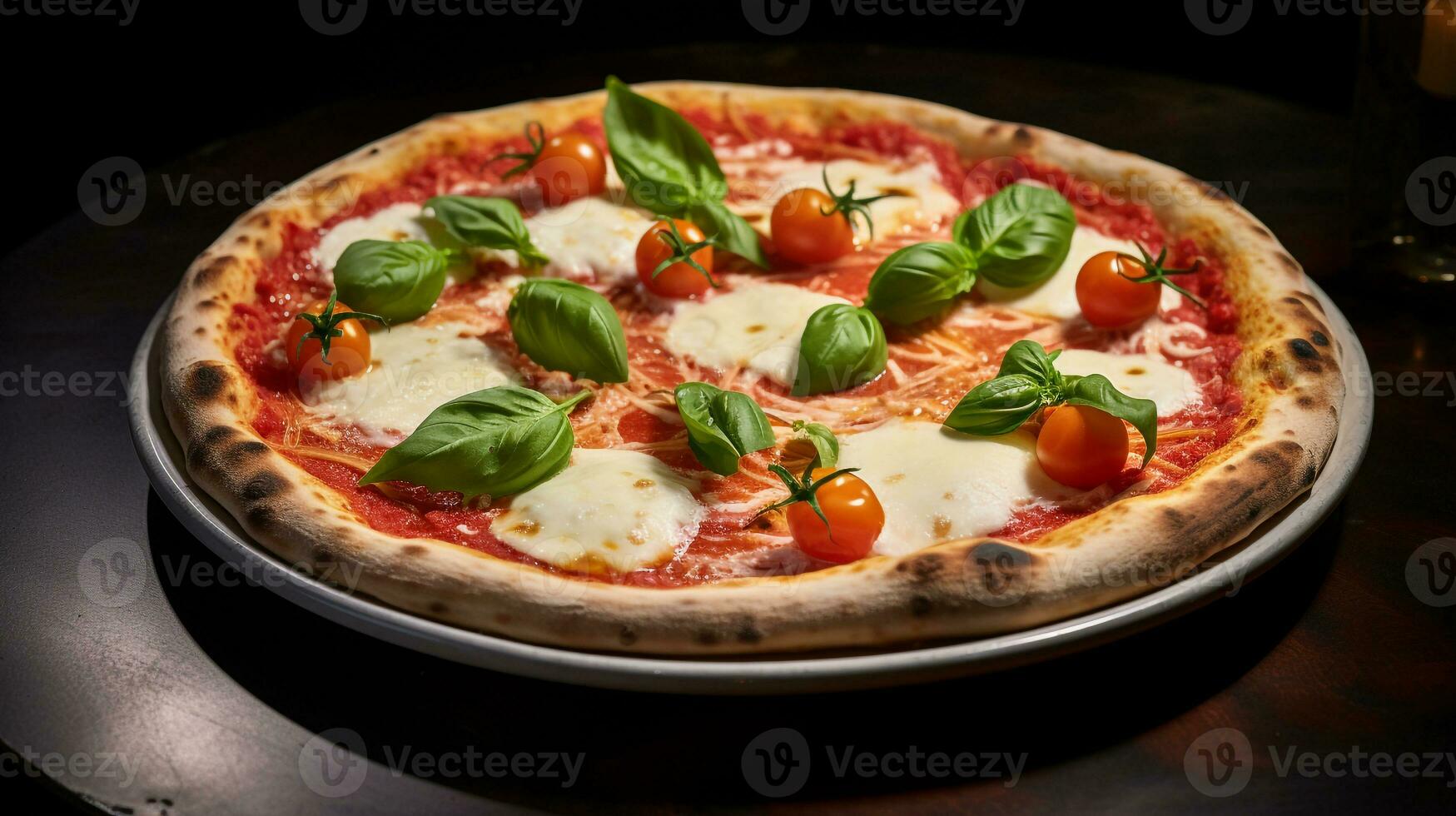 foto di margherita Pizza come un' piatto nel un' fascia alta ristorante. generativo ai