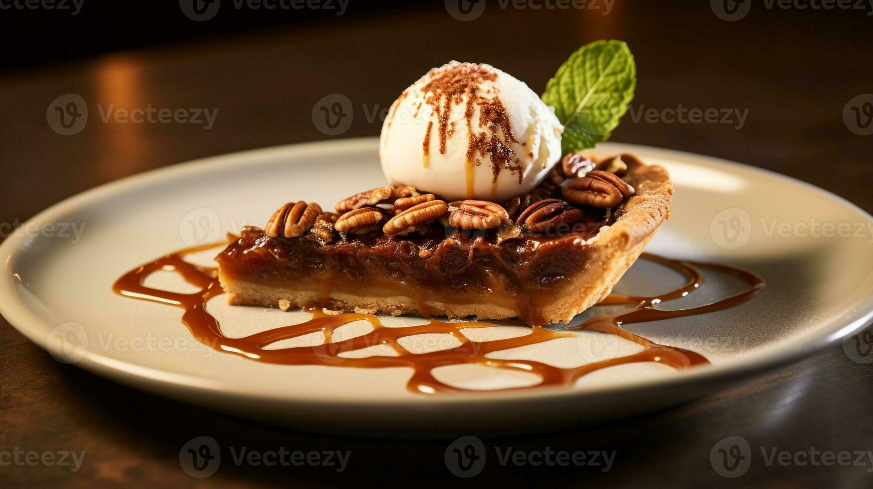 foto di pecan torta come un' piatto nel un' fascia alta ristorante. generativo ai