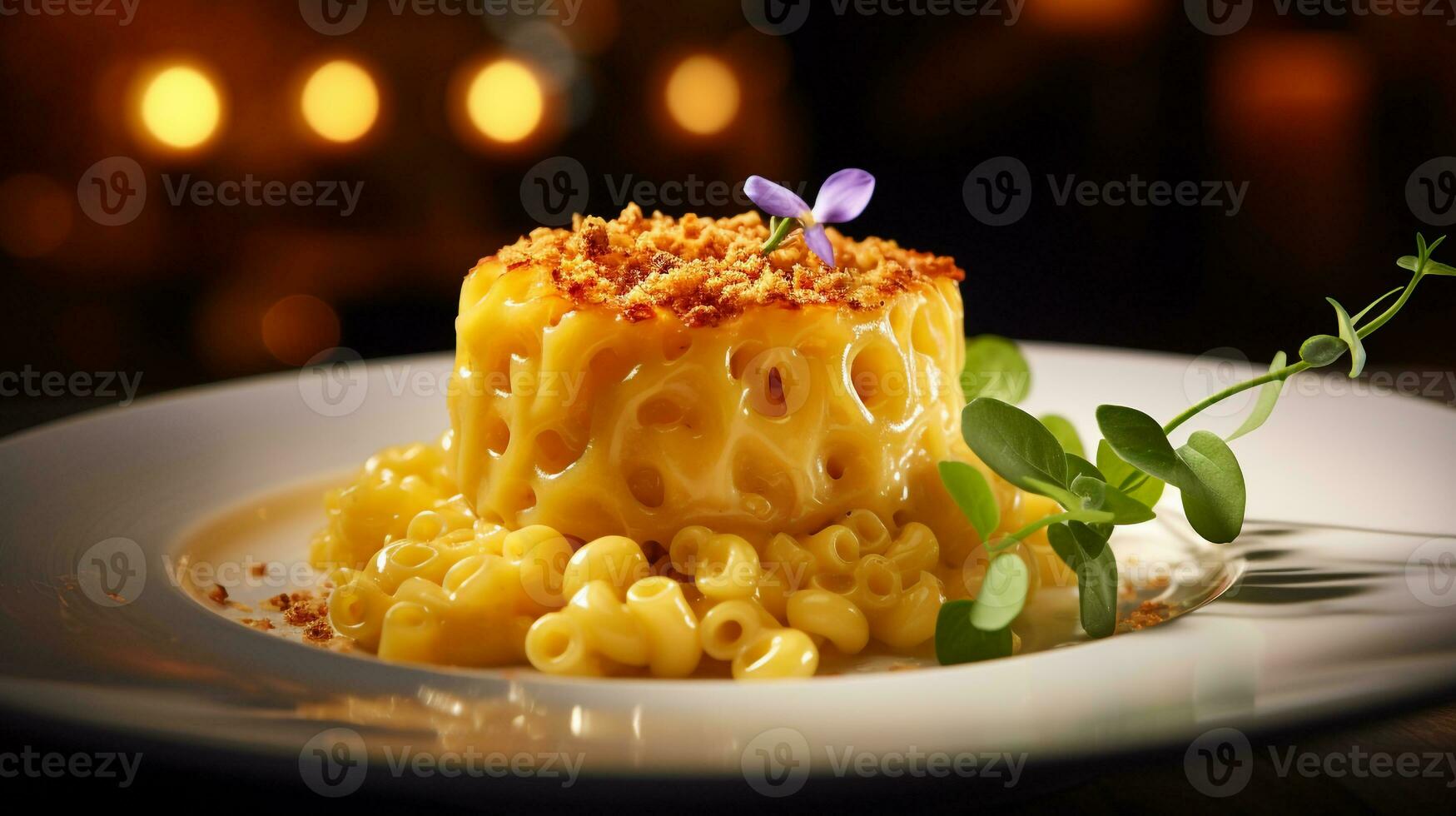 foto di maccheroni e formaggio come un' piatto nel un' fascia alta ristorante. generativo ai