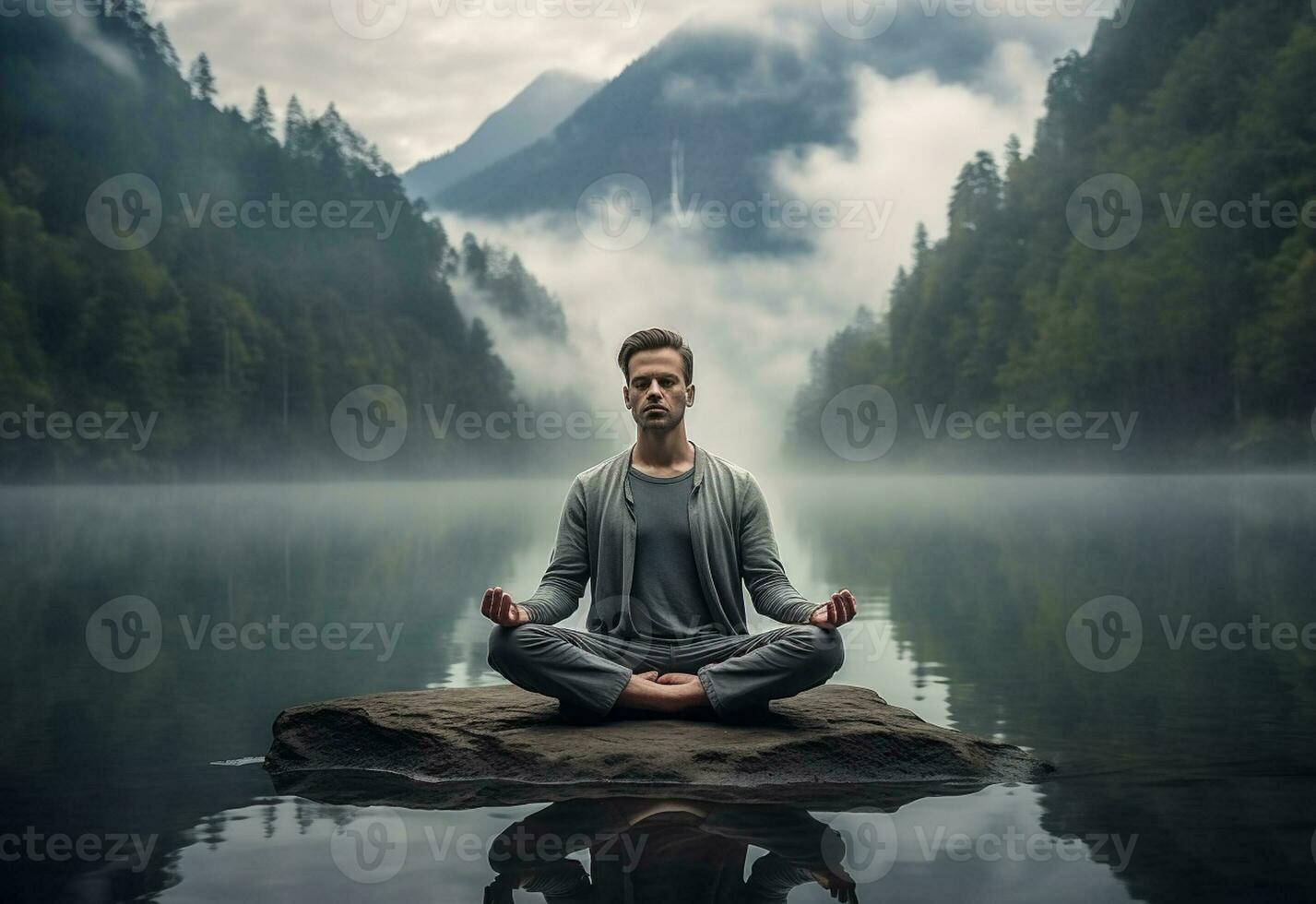 ai generativo foto di un' uomo praticante consapevolezza e meditazione nel un' tranquillo, calmo naturale ambiente sony a7s realistico Immagine, ultra hd, alto design molto dettagliato