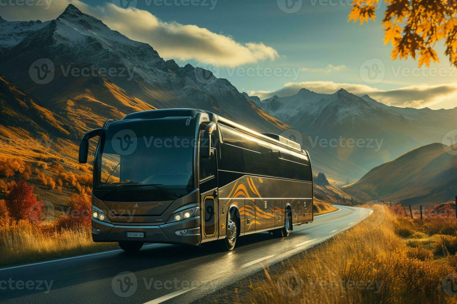 in movimento inoltrare, autobus viaggi su strada, Abbracciare una persona viaggio tempo ambiance ai generato foto