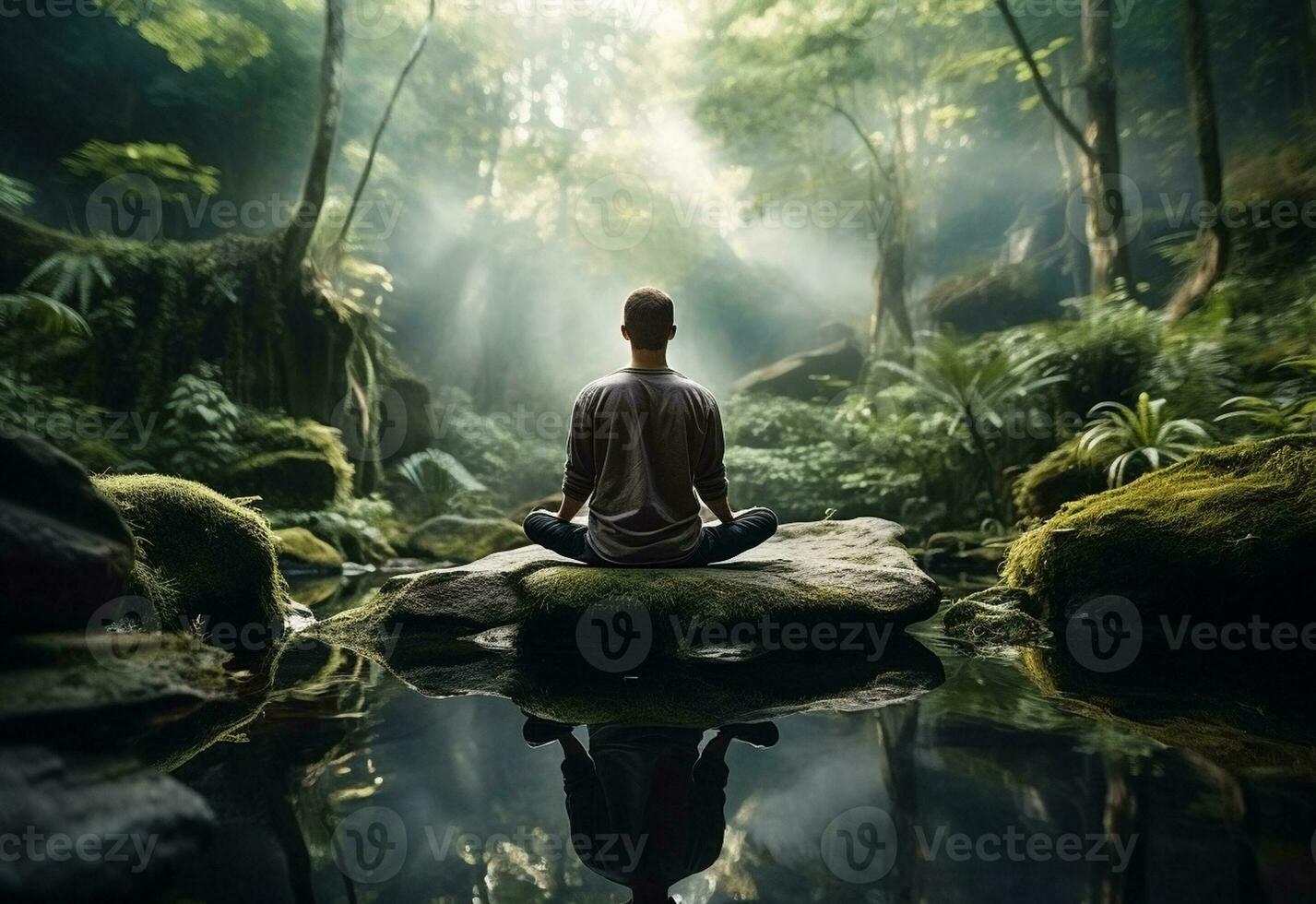 ai generativo foto di un' uomo praticante consapevolezza e meditazione nel un' tranquillo, calmo naturale ambiente sony a7s realistico Immagine, ultra hd, alto design molto dettagliato