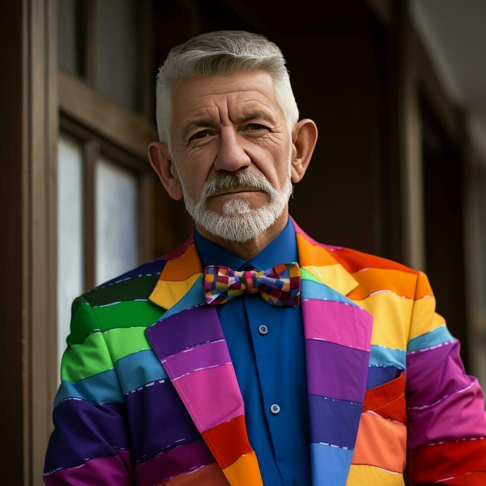 anziano uomo con lgbt distintivo foto