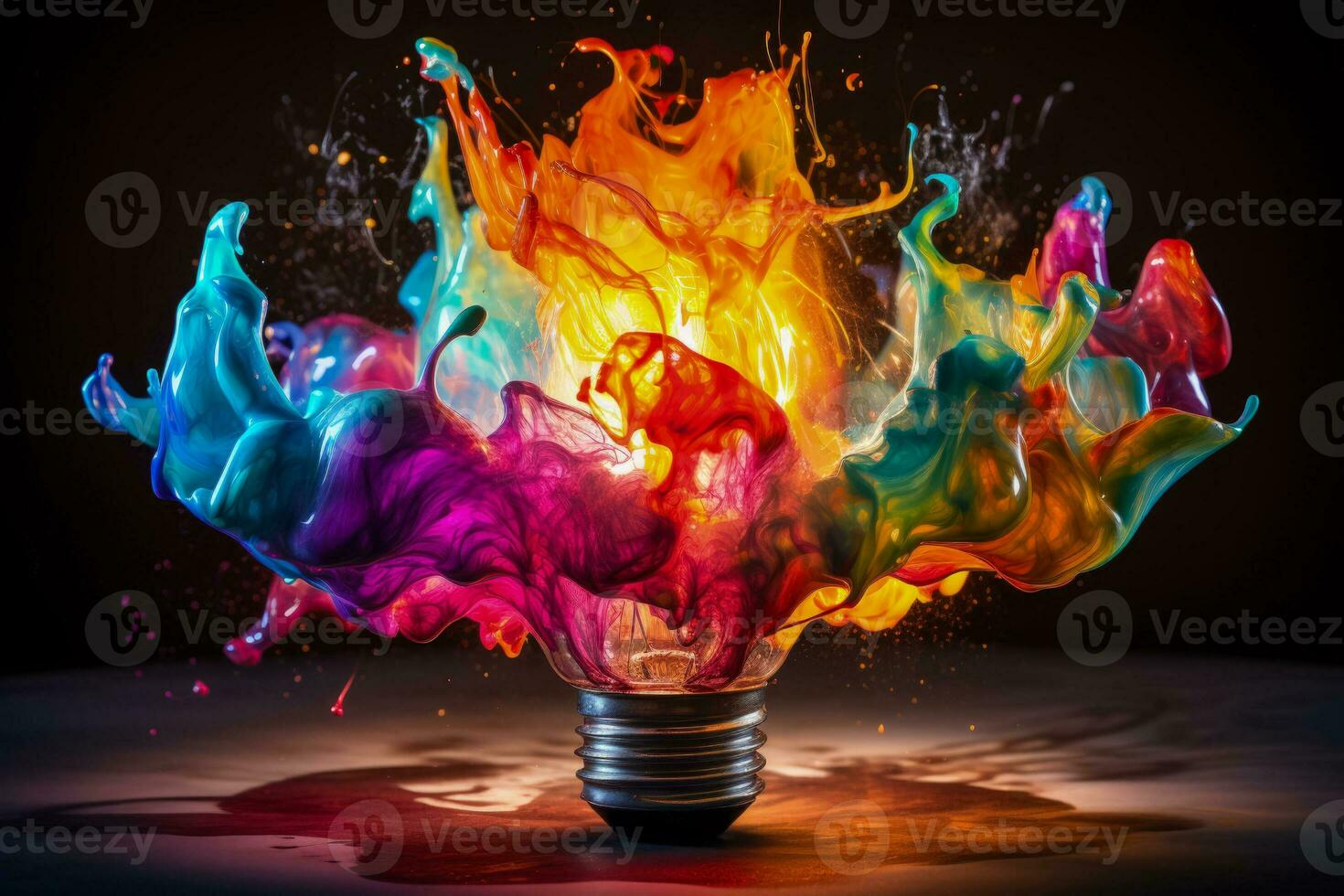 esplosivo scoppiare di dipingere e colore a partire dal creativo leggero lampadina foto