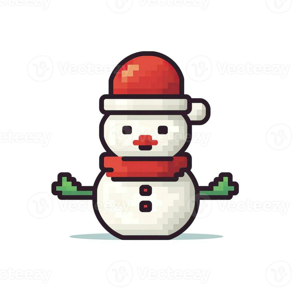 semplice cartone animato pixel arte Natale pupazzo di neve alto qualità ai generato Immagine foto