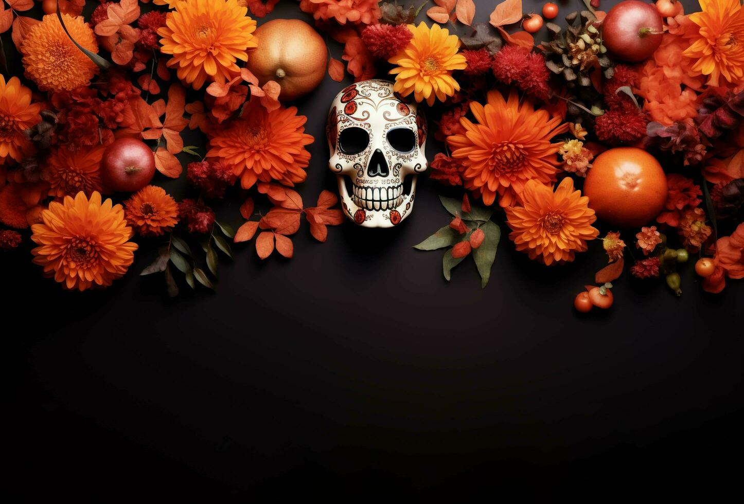 ispanico eredità zucchero cranio calendula festivo dia de los muertos sfondo, ai generato foto