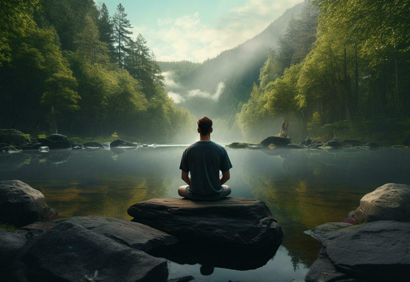 ai generativo foto di un' uomo praticante consapevolezza e meditazione nel un' tranquillo, calmo naturale ambiente sony a7s realistico Immagine, ultra hd, alto design molto dettagliato