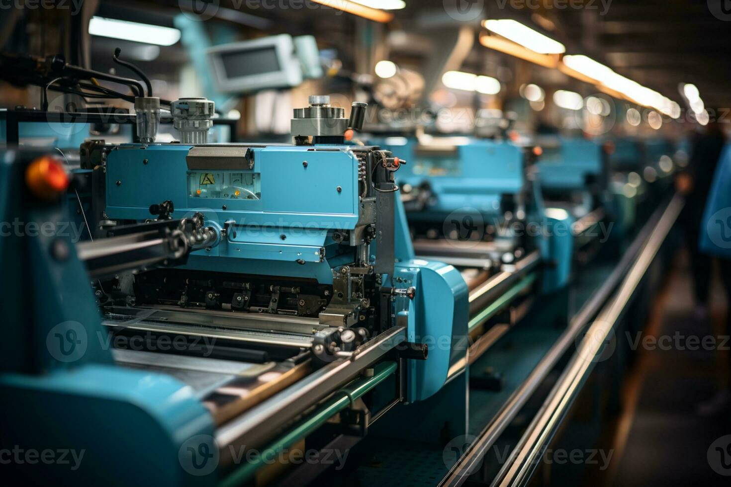 moderno tessile industria fiorisce con Avanzate, alto Tech cucire macchine ai generato foto