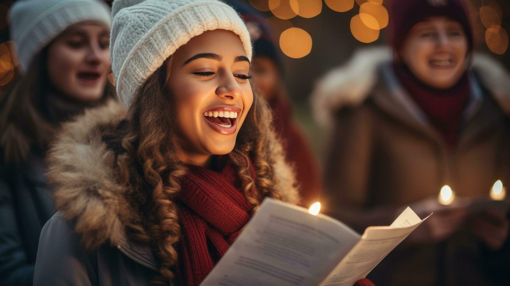 allegro gruppo caroling nel il Quartiere foto