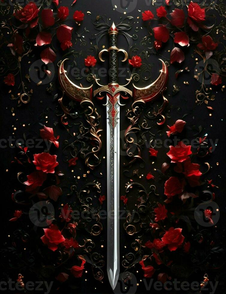 nero sfondo con spada, estetico rosso illustrazione foto