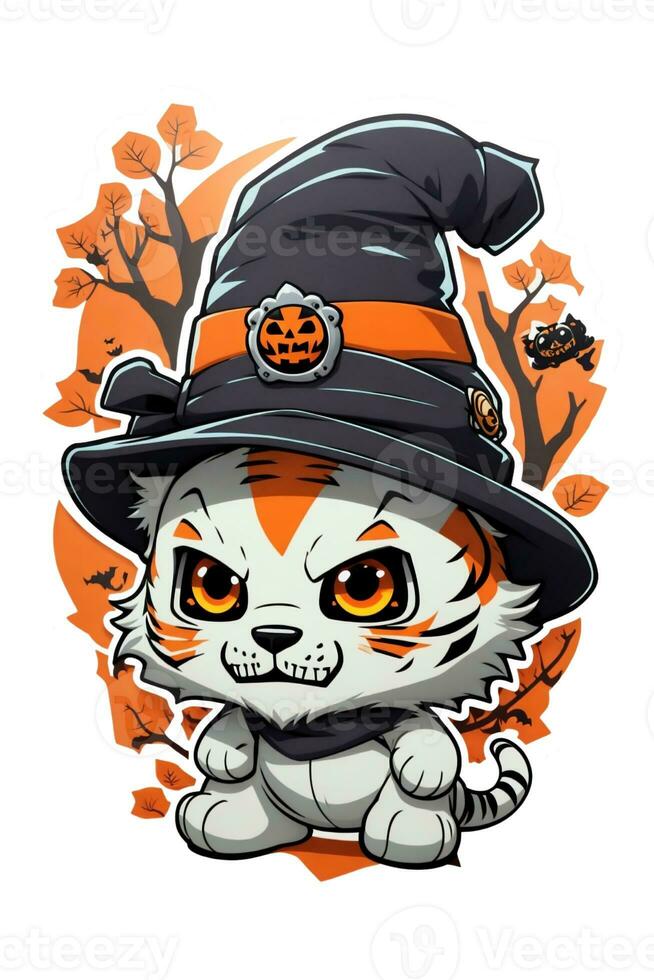 kawaii animali colorato grafica per Halloween su bianca sfondo foto