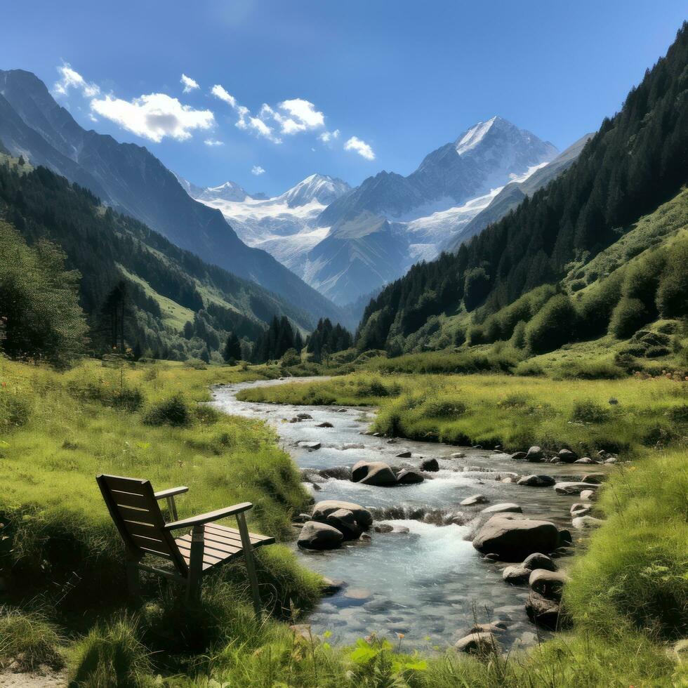 riposo in mezzo sbalorditivo alpino scenario foto