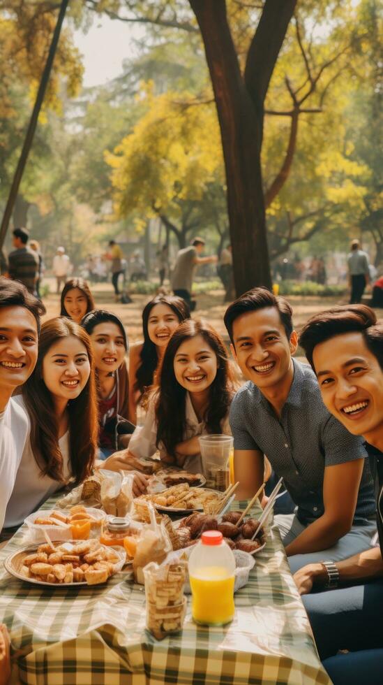 pieno di divertimento picnic con bene azienda foto